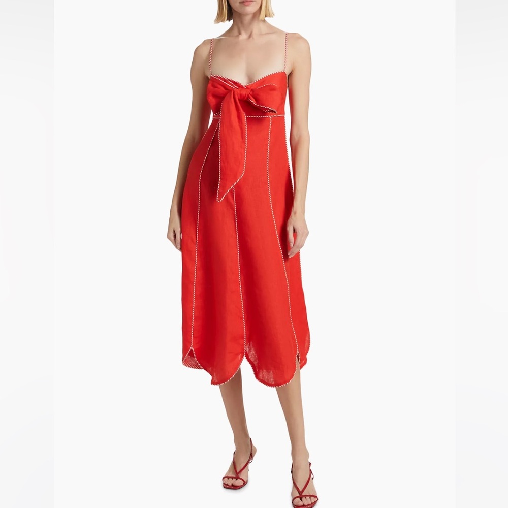 FARM RIO Bow Linen Midi Dress
